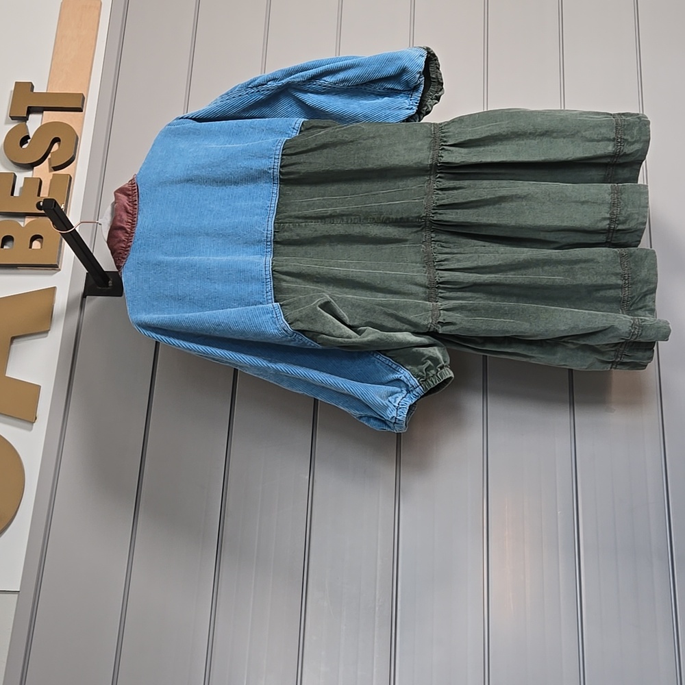 Free People Wild Roads Blue and Green Mini Cord Dress/Shacket - Size Small - Picture 6 of 16